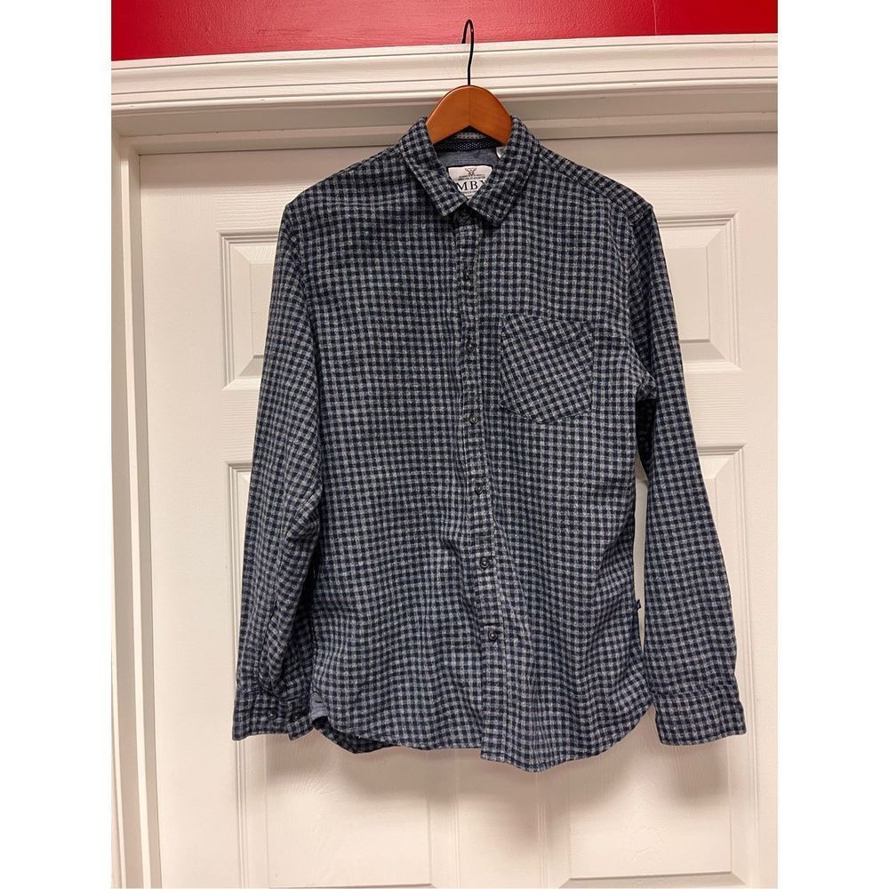 MBX Premium Dry Goods Blue & Gray Plaid Flannel Shirt sz L EUC